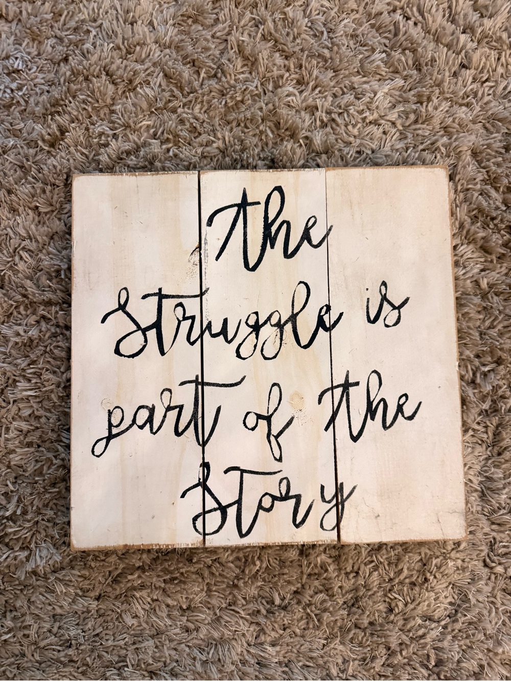 White Script Wood Wall Sign - The Struggle Is Part Of The Story